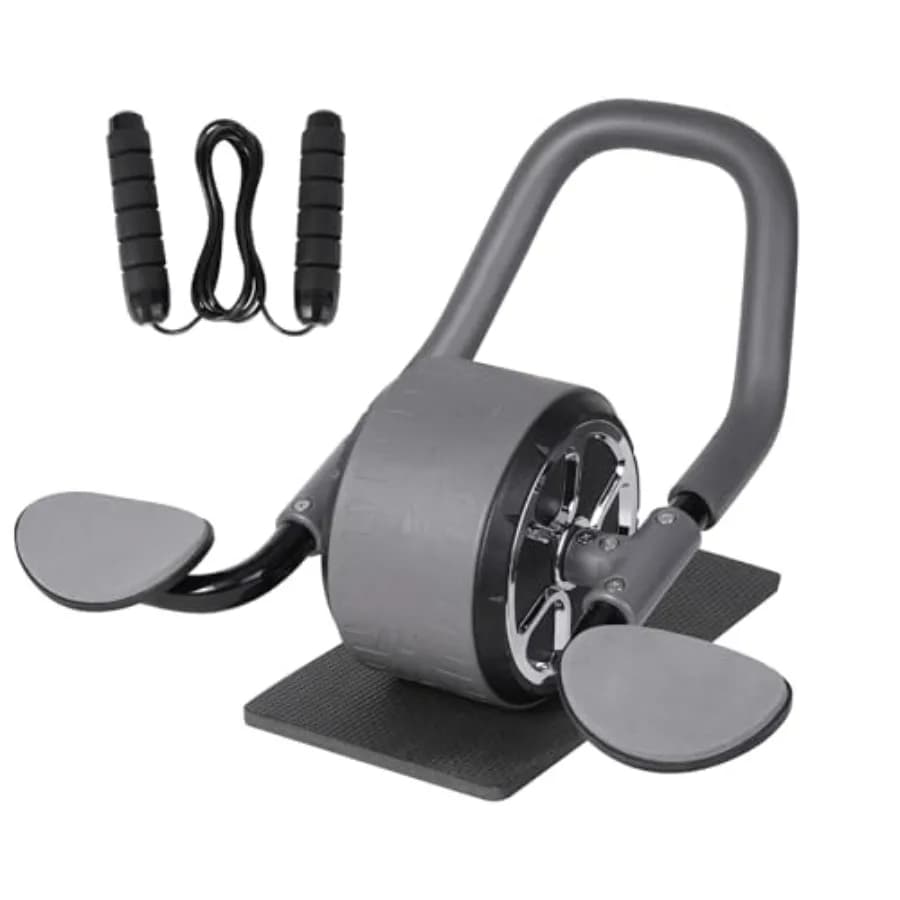 Ab Wheel with Jump Rope for home gym use ABS plastic black automatic rebound and elbow support for core training