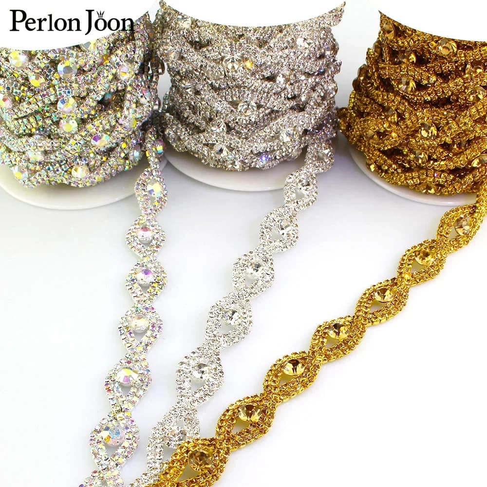 occhi ovali a forma di array di strass di cristallo trim Catena di metallo a nastro per abiti, borse, accessori per scarpe ML039