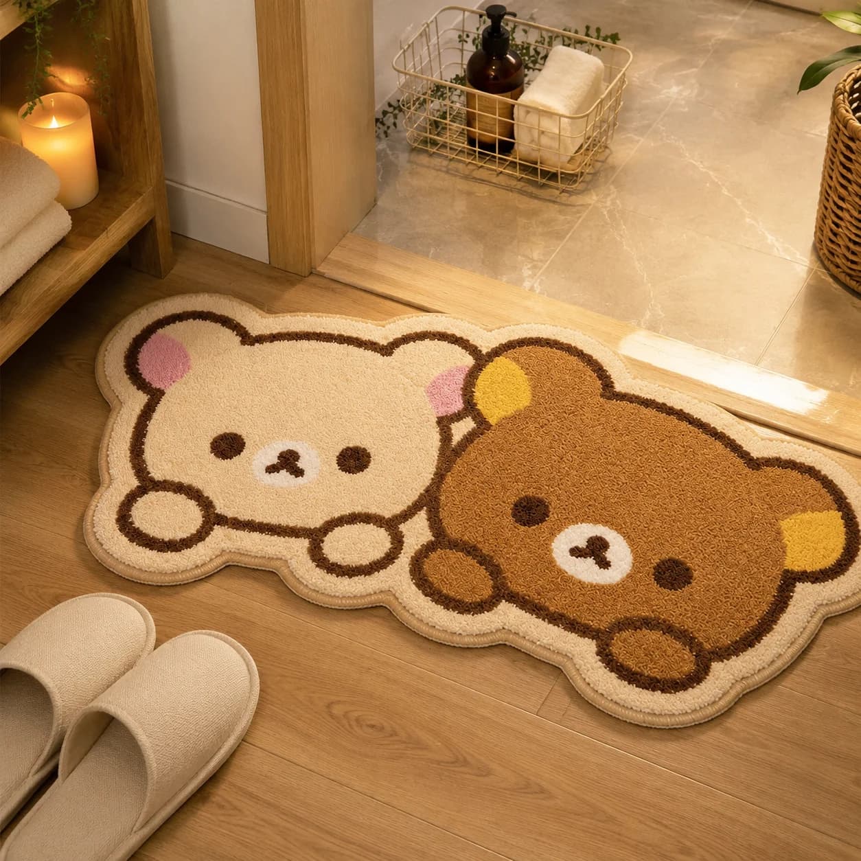 Rilakkuma Thickened Absorbent Plush Floor Mat Cartoon Bear Non Slip Door Rug Bedroom Bathroom Entrance Carpet Bedside Doormat