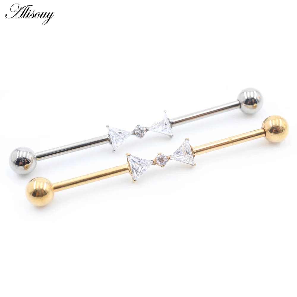 Alisouy 1PC Titanio Zircone Piercing Industriale Bilanciere Bar Impalcatura Dell'orecchio Cartilagine Elica Orecchino Gioielli Per Il Corpo