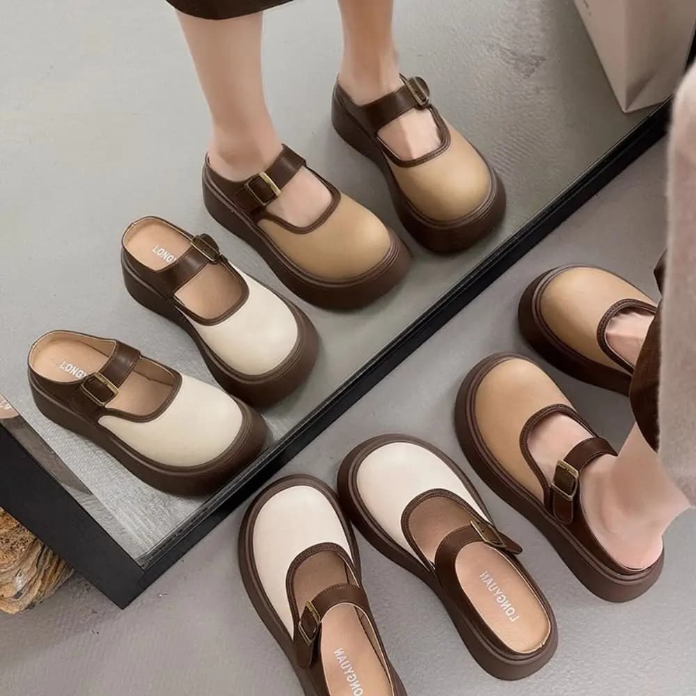 Sweet PVC Slipper Women Mary Jane Soft Sole Closed Toe Slippers French Style Anti-skid Casual Single Shoes Ladies