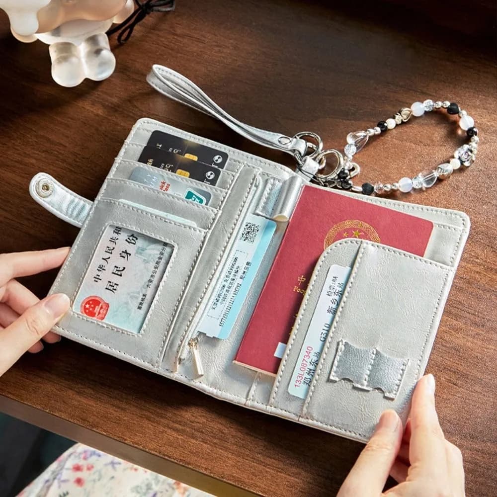 Creative Card Holder PU Passport Bag Letter Hanging Rope Travel Wallet Card Case Multifunctional Passport Clip Men