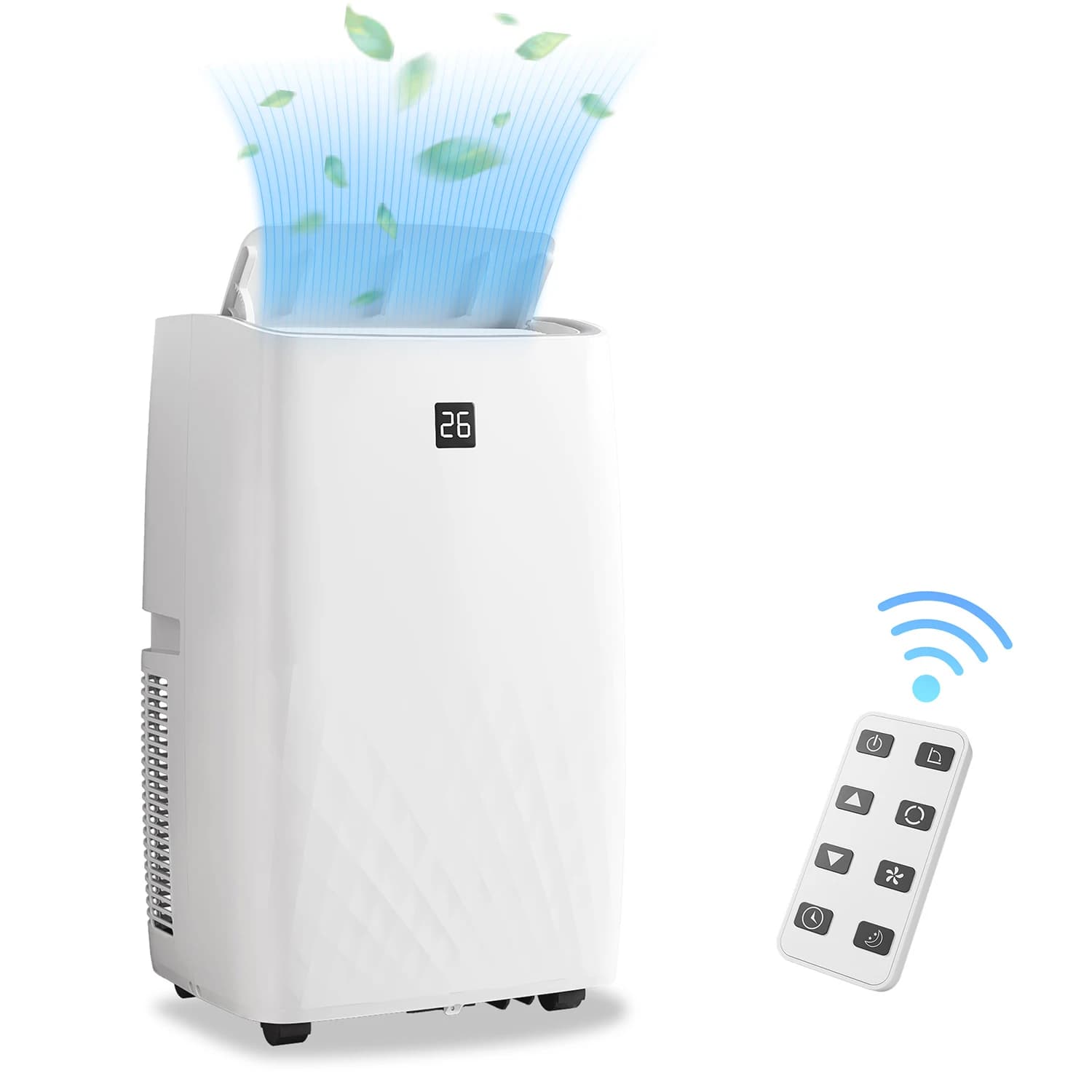Condizionatore portatile da 14,000 BTU - Deumidificatore con ventola silenziosa a 3 velocità Smart Control da 48 dB, timer da 24 ore per 750 mq. Piede.