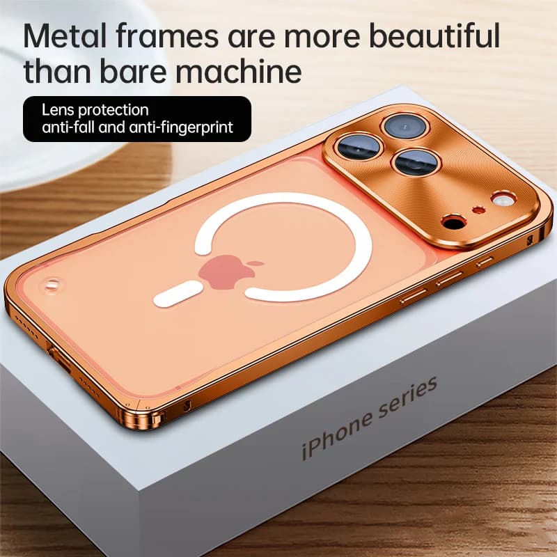Custodia per telefono con bordo in metallo con fibbia magnetica per cavalluccio marino, per IPhone 17 Pro Max 17 Obiettivo con pannello posteriore smerigliato Custodia protettiva all-inclusive