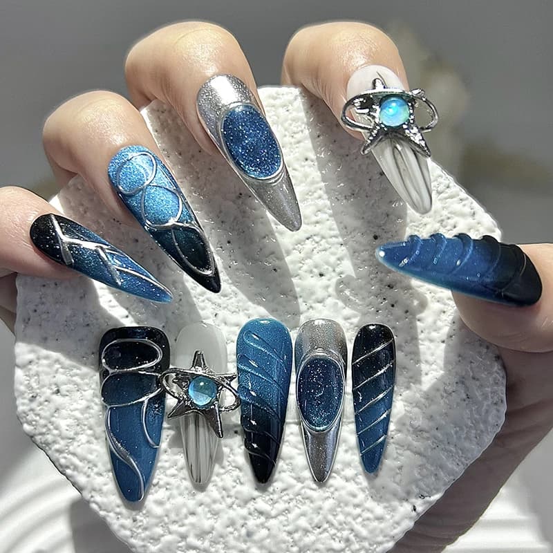 10 pezzi rock punk stile stampa fatta a mano sulle unghie Y2K dolce fresco spezie ragazze metallo pesante unghie false rimovibili riutilizzabili