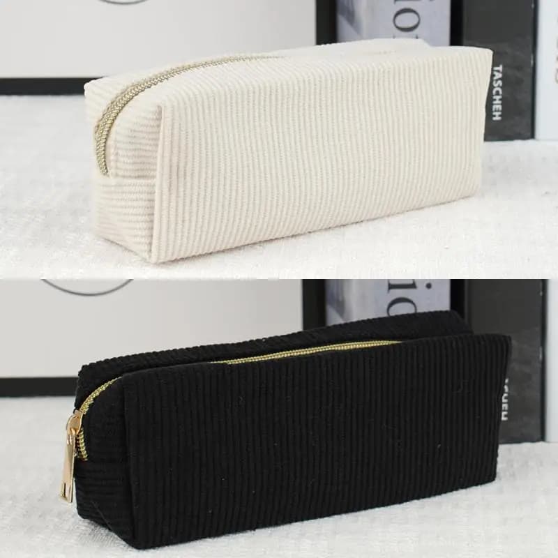 Astuccio per matite in velluto a coste tinta unita vintage semplice, borsa per riporre articoli di cancelleria di grande capacità, materiale scolastico