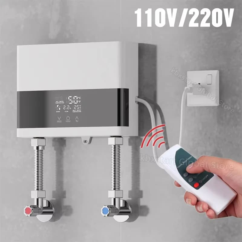 Electric Water Heater Instant Water Heater Bathroom Kitchen Wall Mounted LCD Temperature Display with Remote Control 110V 220V