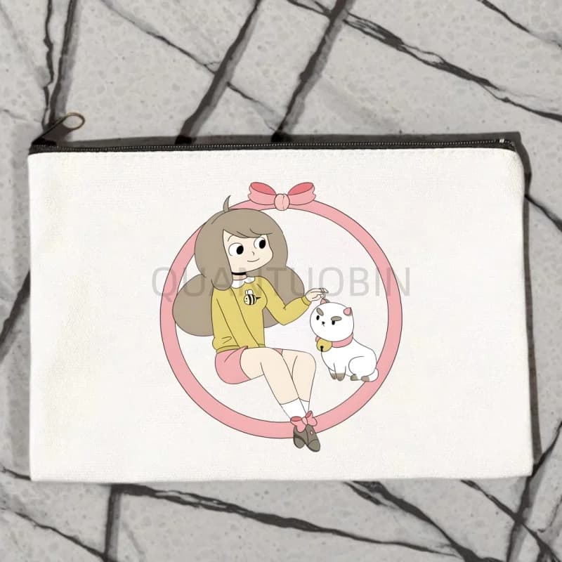 Borsa per il trucco in tela Kawaii dell'anime classico Bee and Puppycat, borsa per cosmetici da viaggio portatile con portamonete femminile, borsa alla moda per ragazze