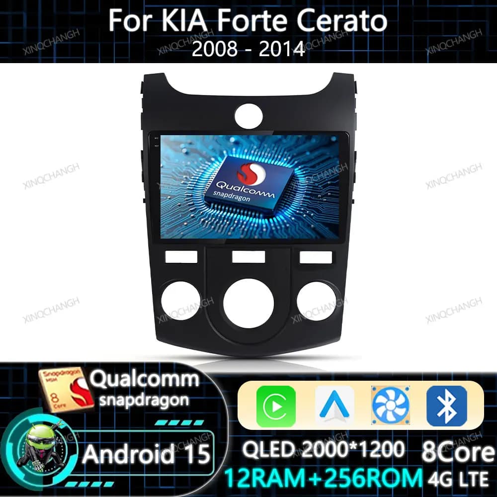 Android 15 Car Radio Carplay Auto For KIA Forte Cerato 2008 - 2014 Head Unit GPS Multimedia Video Player Navigation QLED 4G WIFI