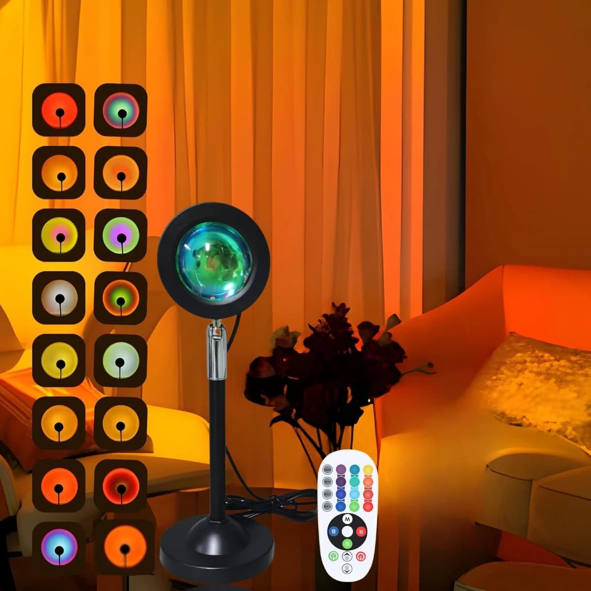 1 Pezzo Luce di Proiezione Tramonto Vibrante - Spettro a 16 Colori, Telecomando USB, Luce LED Dinamica a Cambio Colore - Crea un'Atmosfera Calda e Accogliente