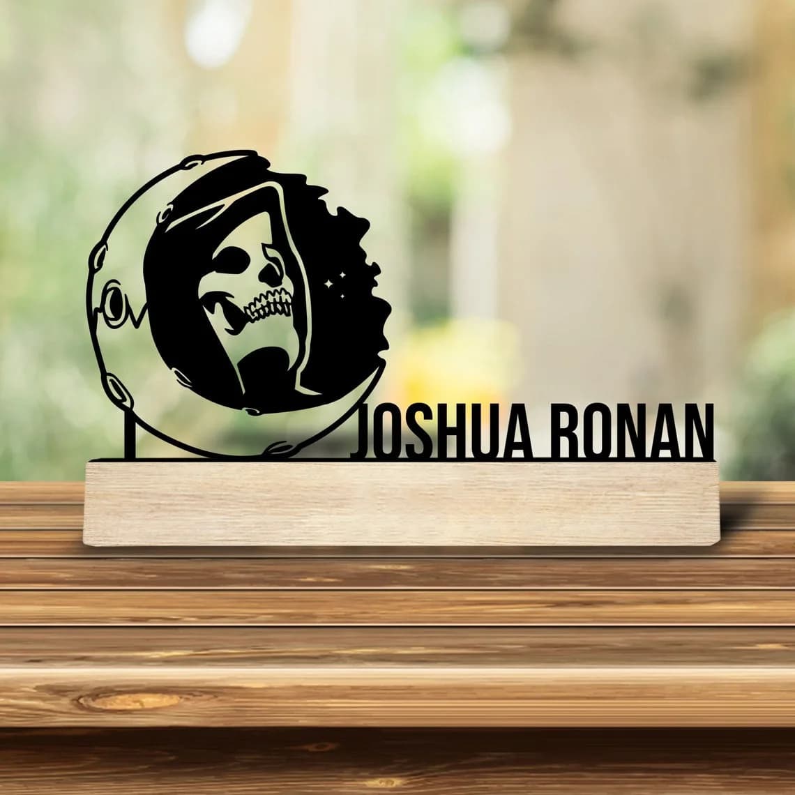 1pc Personalized Iron Desktop Ornament Custom Content With Wooden Base Desktop Decorations,Office Decorations