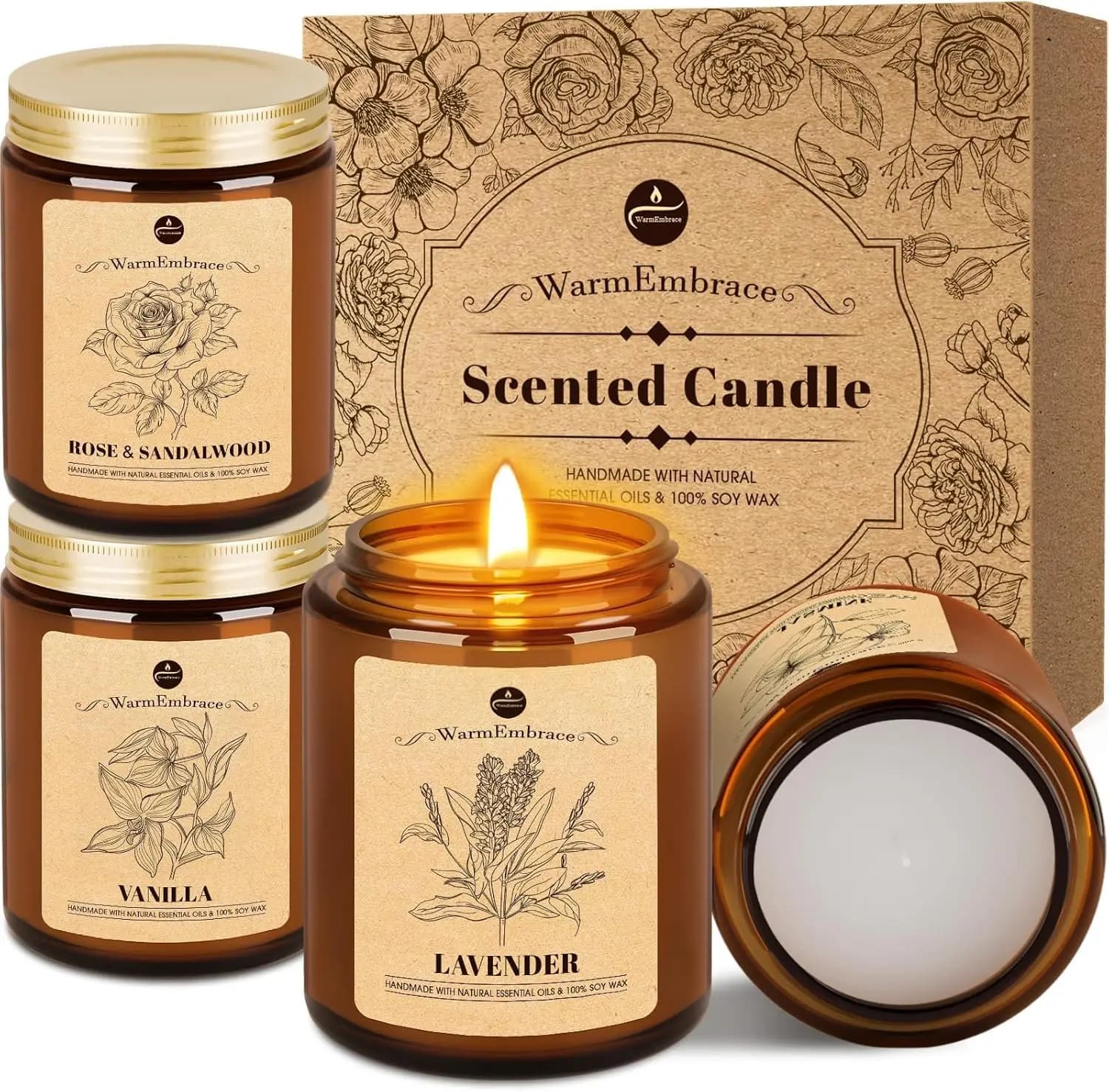 Set di 4 Candele Profumate alla Lavanda, 7.6 oz in Cera di Soia Naturale in Barattolo di Vetro, 160 Ore di Durata, Regalo Perfetto per Donne
