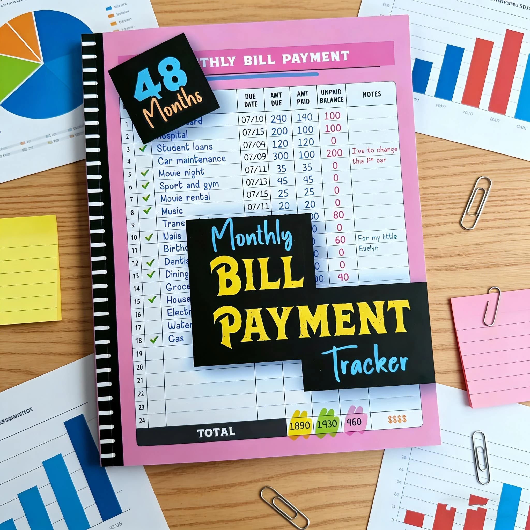 Quaderno per il monitoraggio dei pagamenti mensili di 4 anni, 960 regali, agenda per il budget e il registro delle spese per casa e ufficio