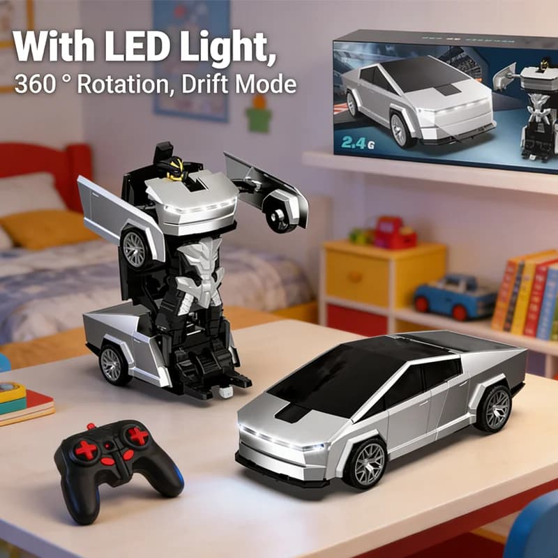 Cyber Pickup Auto Robot Telecomandata con Trasformazione a un Clic, 2.4GHz con Luci LED 360° ° Modo Rotazione e Deriva, Regalo per Bambini