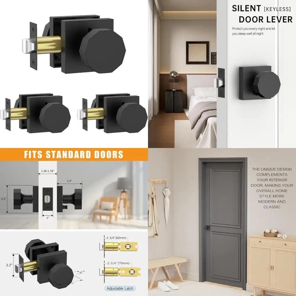 Manopole per porte privacy Nero opaco Confezione da 3 serrature interne resistenti per camera da letto e bagno Pomelli rotondi con base quadrata con Priva