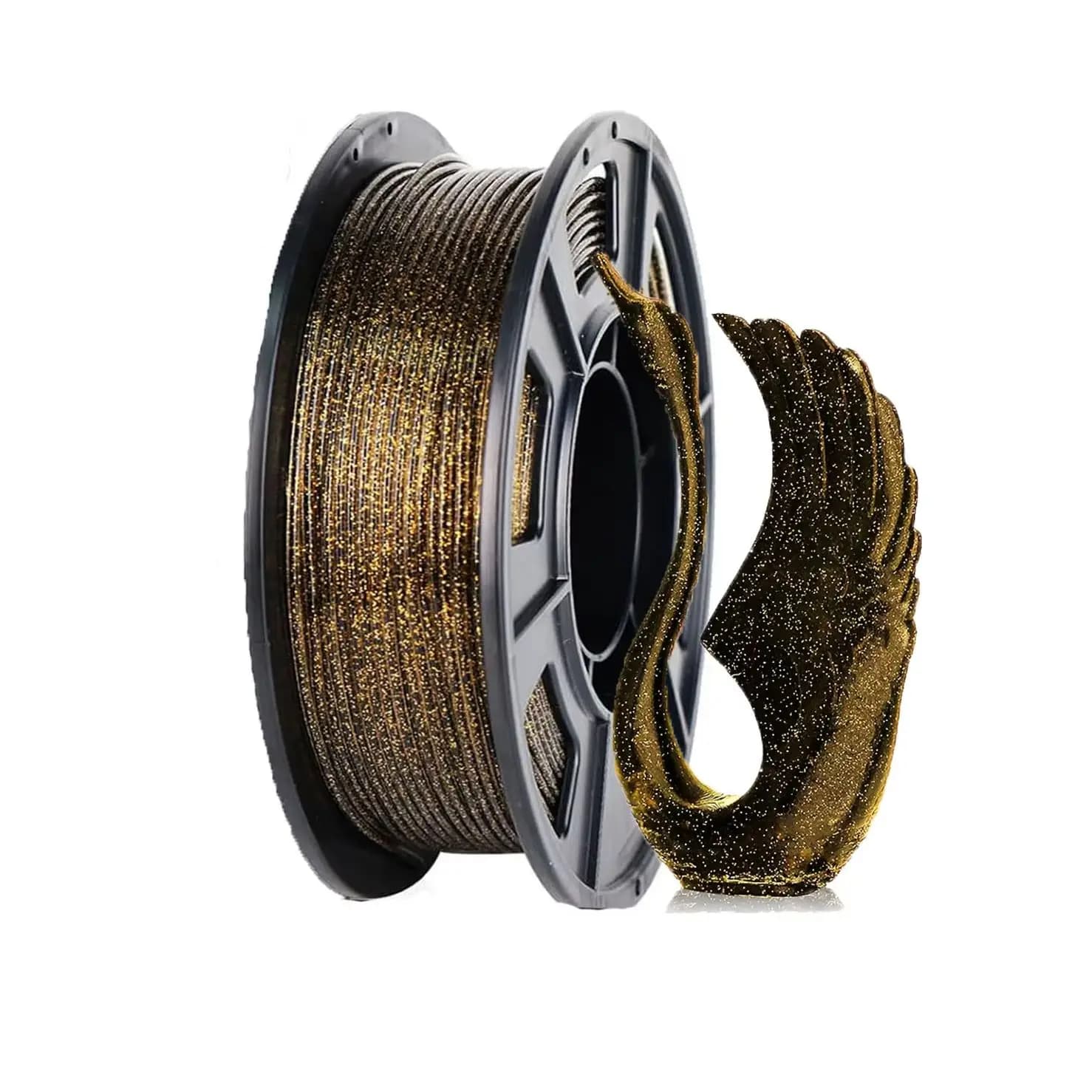 Glitter Gold 3D Printer Filament, Plating PLA Shiny Galaxy 250 g (8.8 ounces) 1,75 mm, Glittered 3D Golden-Black Filamen