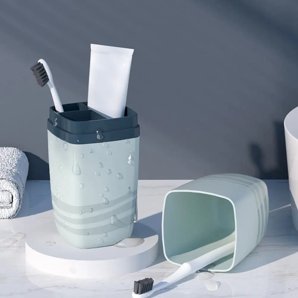 Set da Viaggio 3 Pezzi: Porta Spazzolino e Dentifricio Portatile, Bicchieri per Lavaggio Bocca, Accessori Bagno Verdi, Scatola per Spazzolino