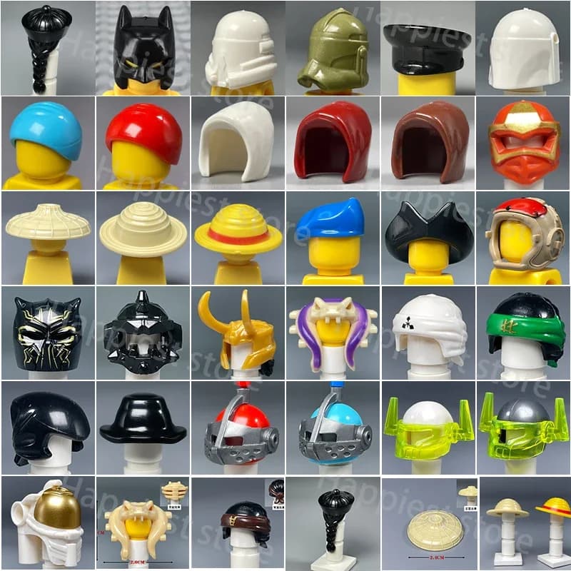 MOC Figure Casco Building Blocks Parti del corpo Accessori Acconciatura per capelli Copricapo Mattoni compatibili Giocattoli per bambini