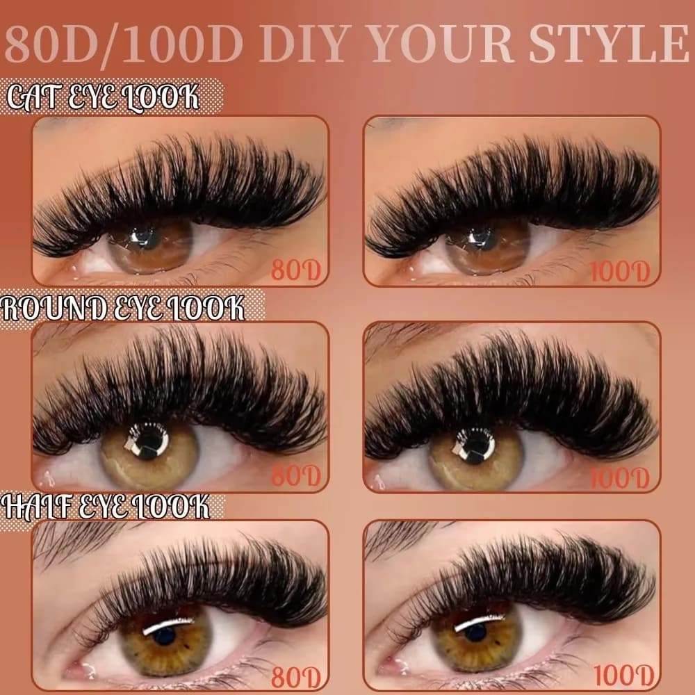 Long-lasting Fin Eyelashes with D Curve, Mega Volume, Mixed Length 10-24mm, Eyelash Clamps, Extension for Make-up and Outward Improvement