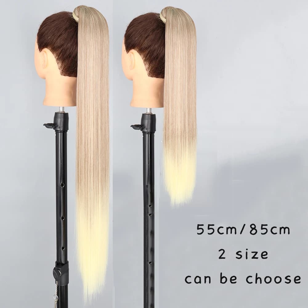 AZQUEEN Parrucchino sintetico liscio con coda di cavallo da 85 cm, extension per capelli super lunghe con clip avvolgente, coda di cavallo per uso quotidiano