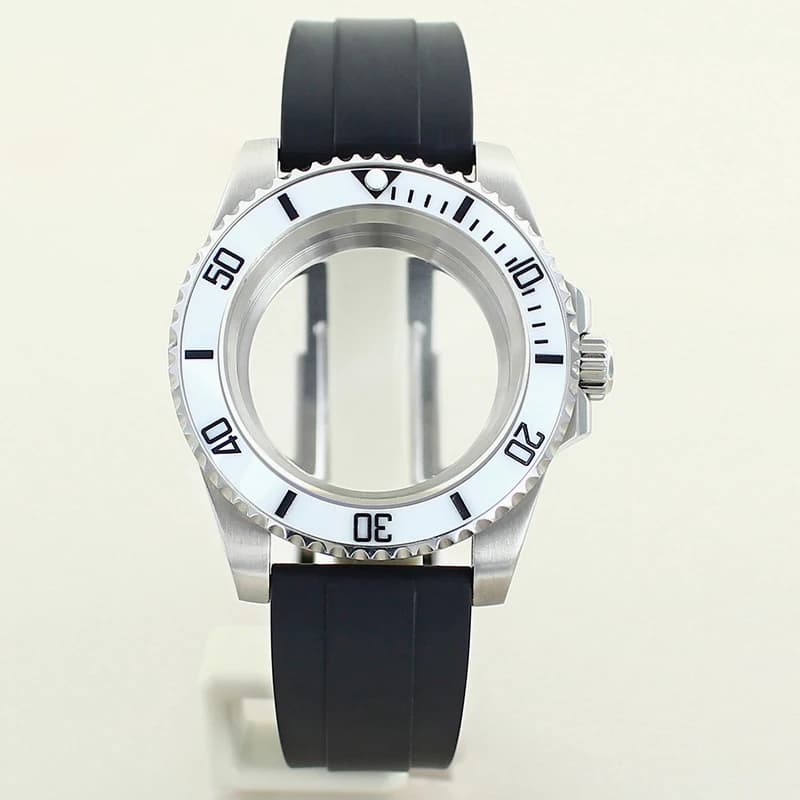 Cassa per Orologio in Argento 40mm con Cinturino e Vetro Zaffiro per Movimenti Automatici SUB GMT NH34 NH35 NH36 ETA2824 Miyota8215, Quadrante 28.5mm per Uomo
