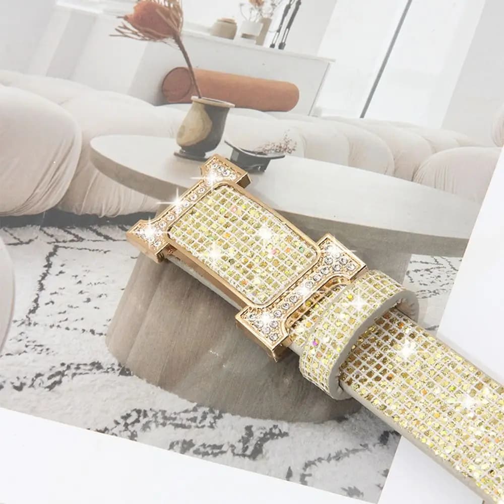 Fashion Bling Bling Sparkling Rhinestone Belt Glitter Versatile Slide Buckle Belt Luxury Brand Design Trendy Waistband Women