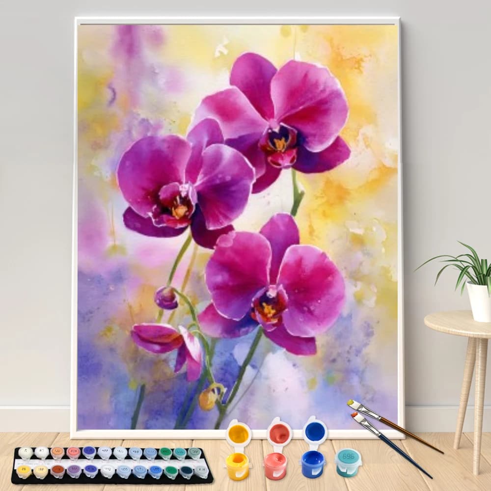 Digital Acrylic Painting Kit DIY Purple Phalaenopsis orchid Art Canvas Hand Painted Home Decor Personalized Surprise Gift