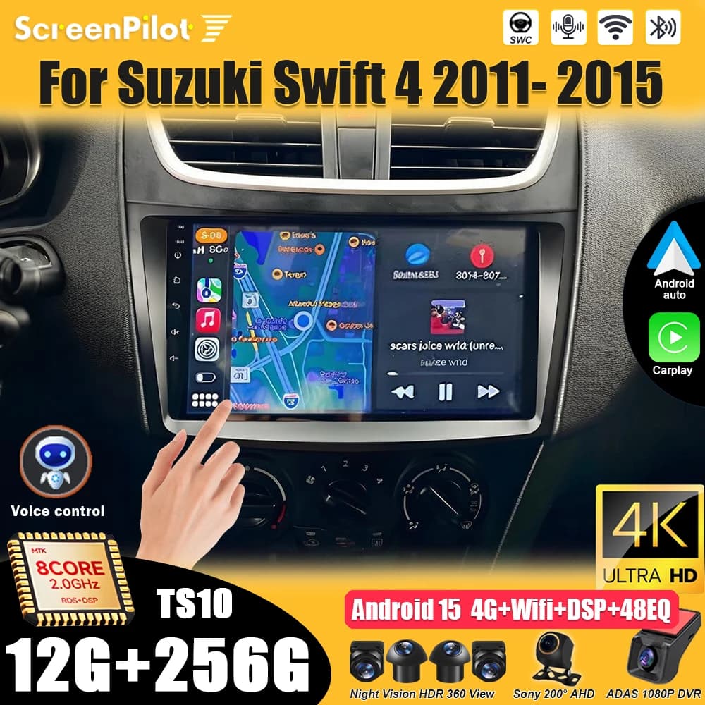 Autoradio Android 15 per Suzuki Swift 4 2011-2017, 2 DIN, Lettore Multimediale Video, Navigatore GPS, Bluetooth, 8 Core, 7/9/10 Pollici