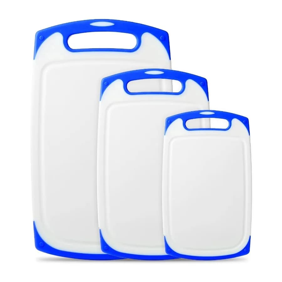 Plastic Cutting Boards Set of 3 with Non-Slip Feet and Deep Drip Juice Groove