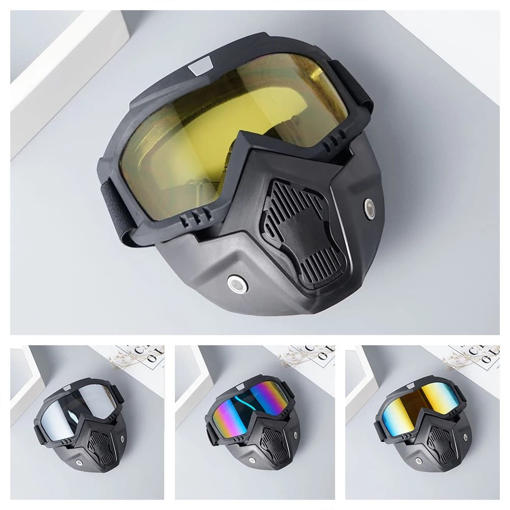 Occhiali da sole da motocross UV400 Occhiali da sci da equitazione antivento con maschera per la bocca Maschera per casco da moto per bici Maschera da sci invernale