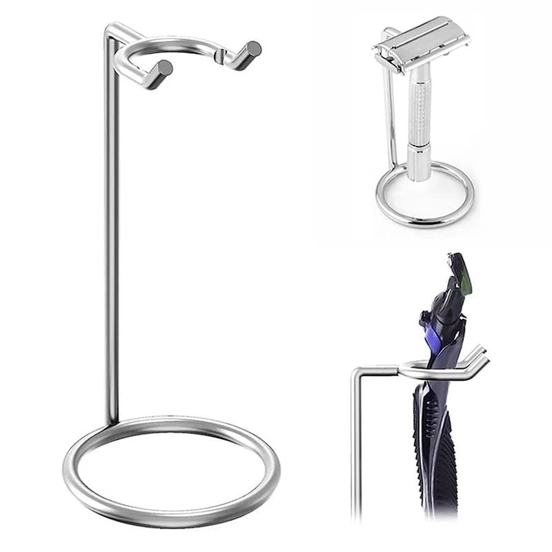 Men Metal Art Shaving Brush Stand Razor Base Chromed Silver Shaving Razor Beard Clean Shaver Kit Cartridge Easy Carry