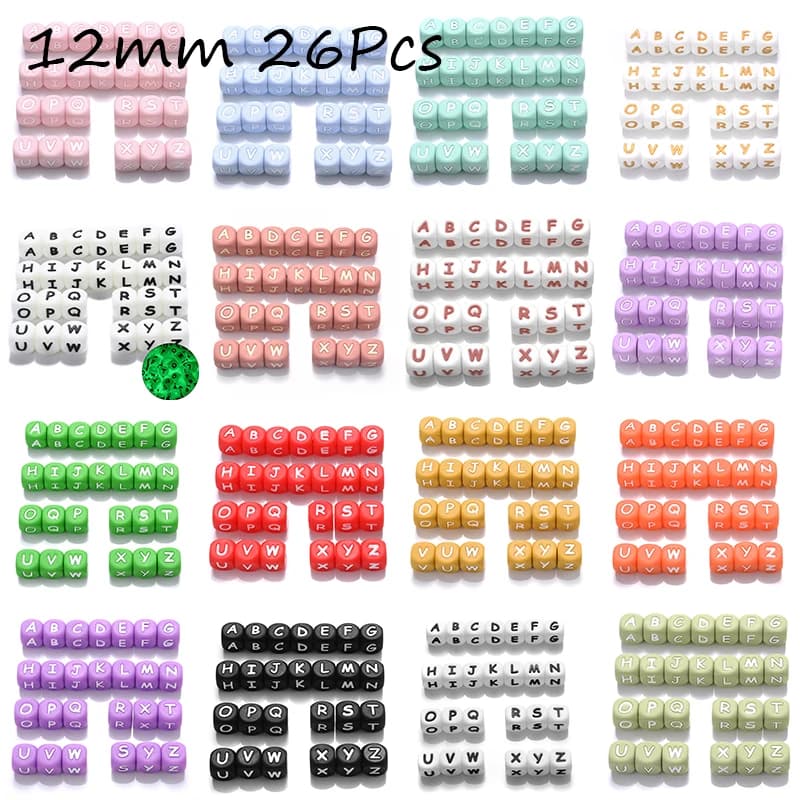 26 pezzi perline con lettere in silicone 12mm alfabeto colorato perline da masticare in silicone per clip ciuccio catena accessori per massaggiagengive BPA gratuito