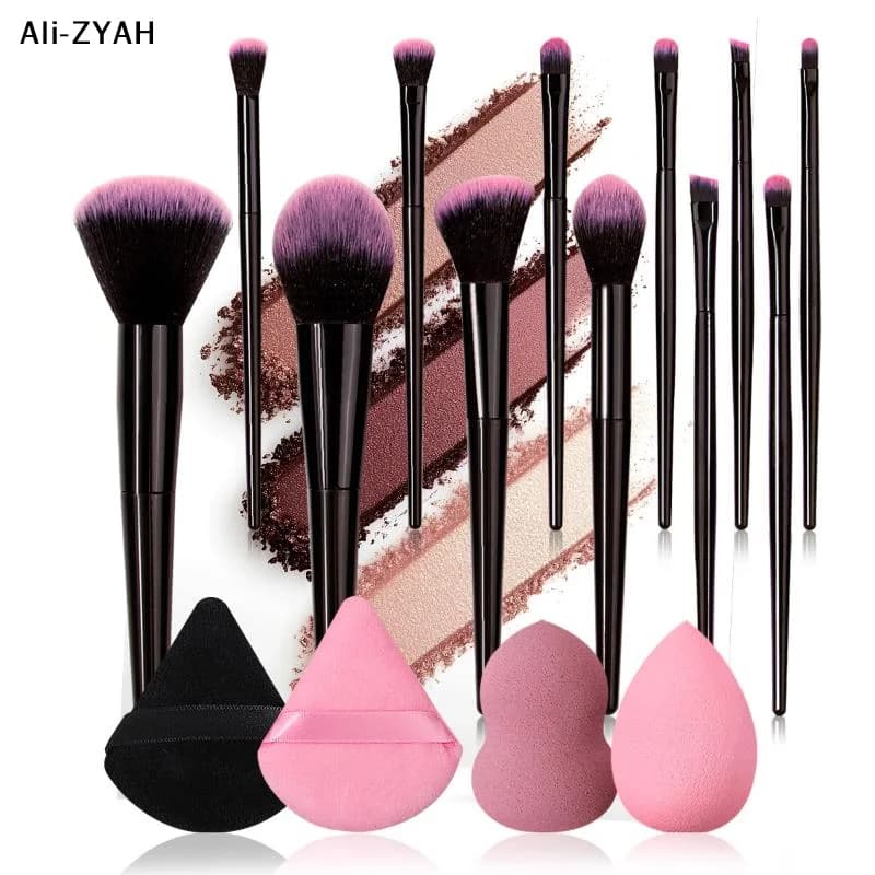 daAyh diSet of 12 piece makeup brushes, synthetic soft fur brushes with sponge for foundation, umbrella, travel tools