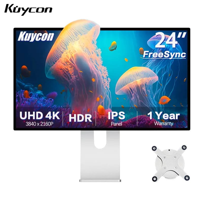 Kuycon P24U Computer Monitor 24 Inch IPS Black Panel UHD 4K PC Display Aluminum Alloy with Lifting Rotary Stand HDMI USB-C Ports