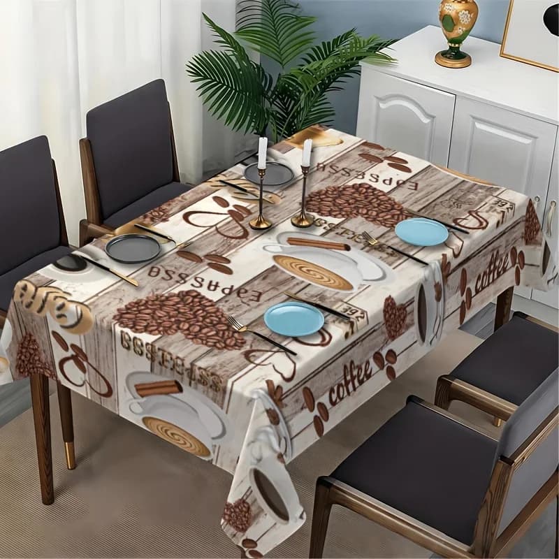 Retro style, coffee beans and "ESPRESSO" slogan printed tablecloth, machine washable and easy to clean.