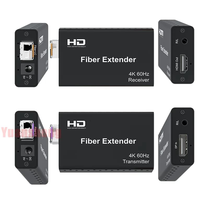 DP A HDMI extender from 20 km 4K60 Hz on fiber LC interface to transmit independent audio suitable for HD conference monitoring