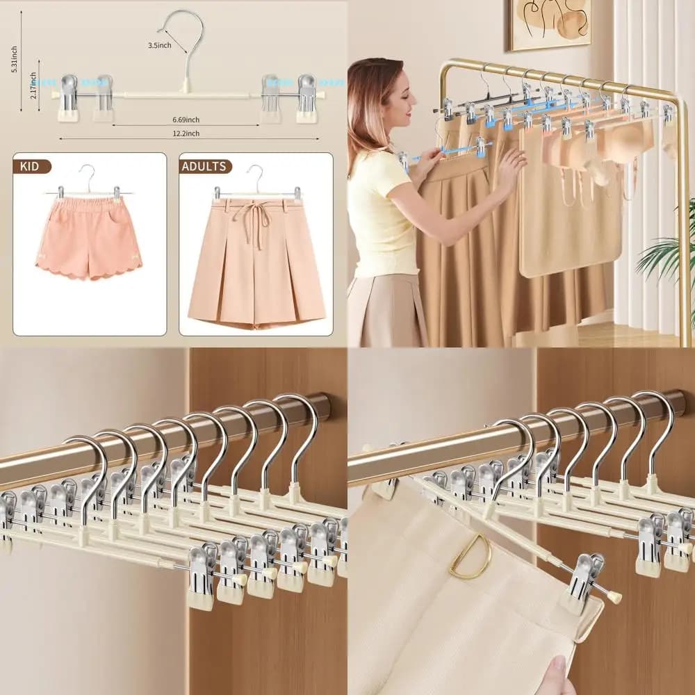 Grucce metalliche regolabili per abbigliamento da donna, resistenti, antiscivolo, salvaspazio, ideali per gonne, jeans, pantaloncini, 12 pollici avorio