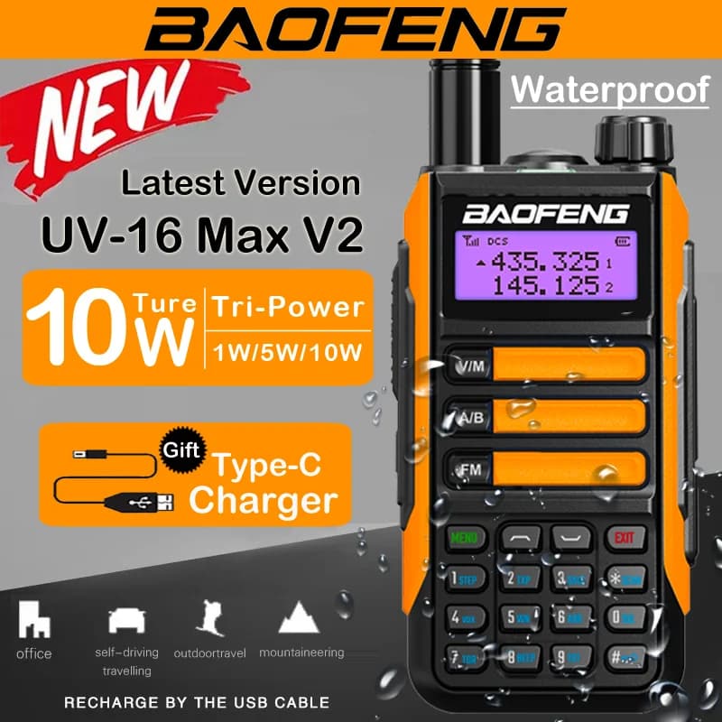 Nuovo Baofeng UV-16 Max Walkie Talkie militare UV 16 Plus 10W potente impermeabile VHF UHF Dual Band radio bidirezionale USB-C caricabatterie