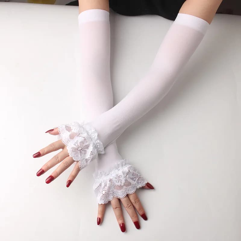 Fashionable long lace sleeves, fingerless gloves for summer sun protection, slim and breathable sleeves for driving and cycling, arms protection