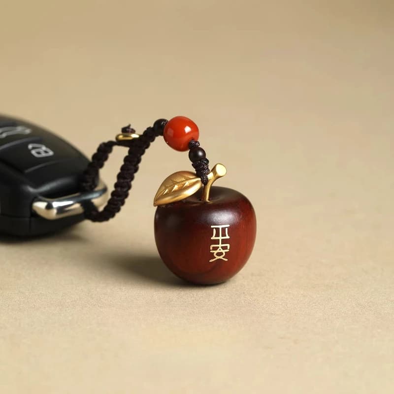 Ciondolo Naturale in Legno di Sandalo Rosso a Forma di Mela, Portachiavi per Auto, Portachiavi per Borsa, Chiavetta USB, Catena per Telefono, Ornamento Pace e Gioia, Regali
