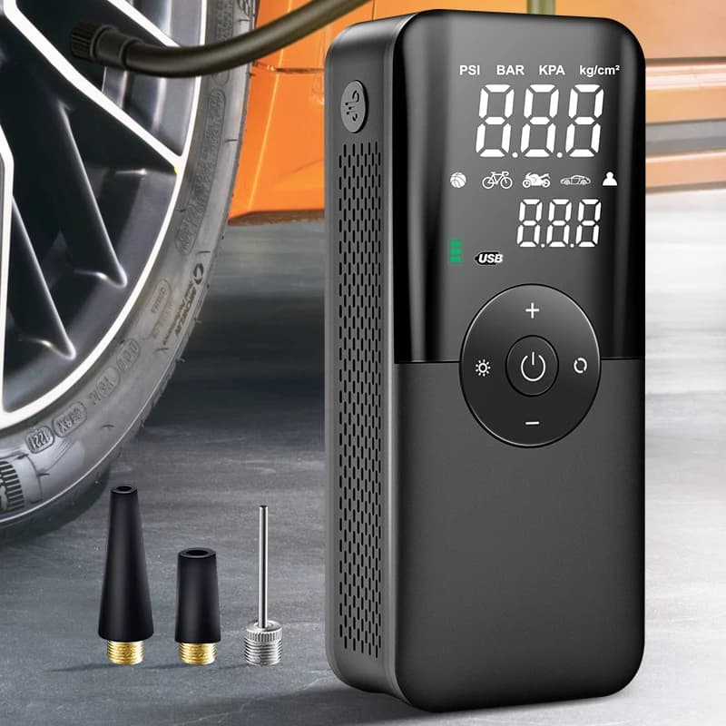CARSUN Pompa d'aria ricaricabile Gonfiatore per pneumatici Compressore portatile Gonfiatore per pneumatici per auto cordless digitale per palline da bicicletta