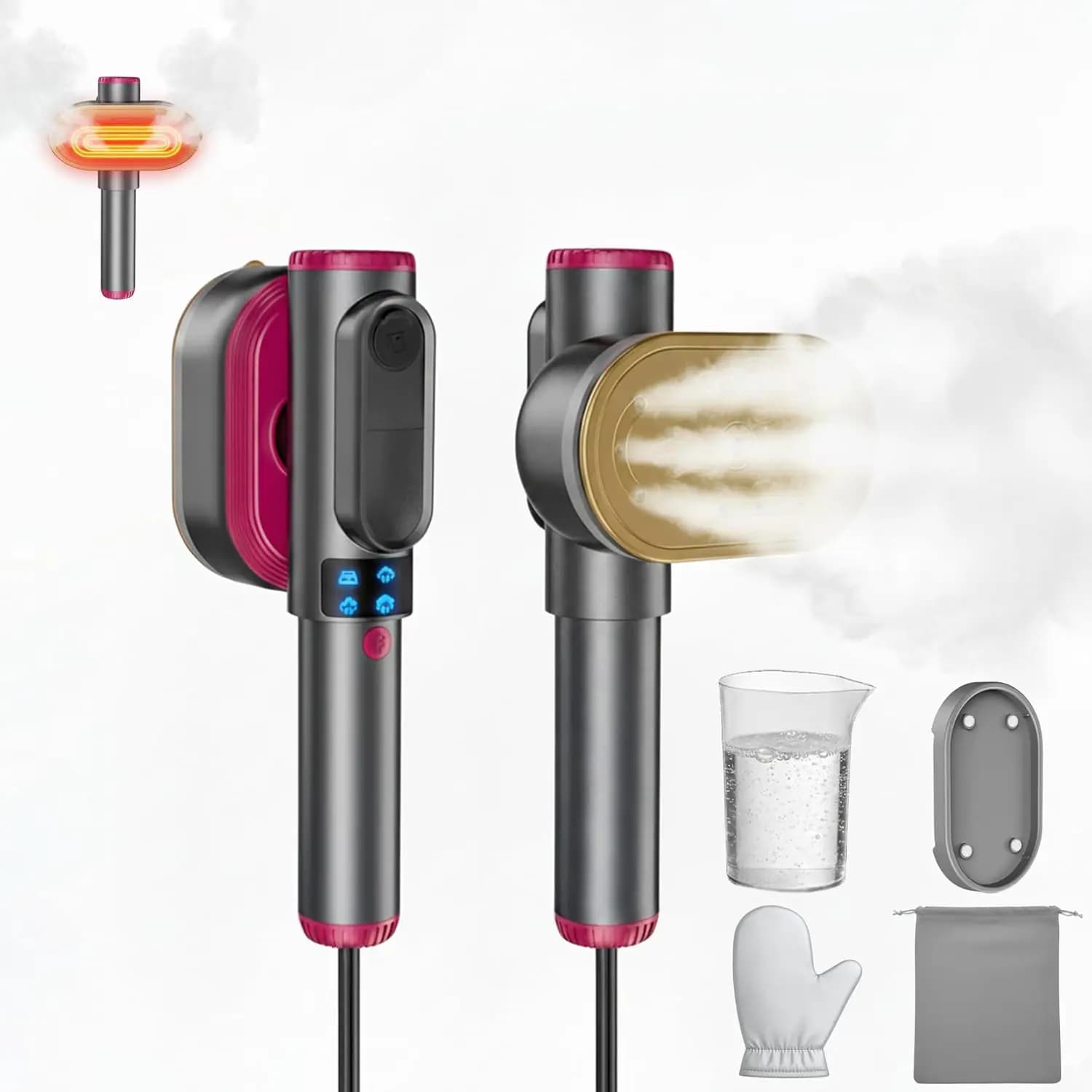 Vaporizzatore Portatile per Vestiti con LCD, Riscaldamento in 15s, Tazza Dosatrice, Tavola, Borsa e Guanto, Leggero per Casa e Viaggi