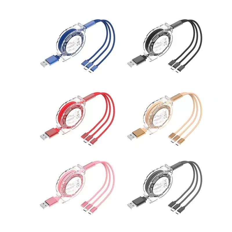 Per cavo caricabatterie Cavo USB dati retrattile 3 in 1 Ricarica rapida IPhone Tipo-C Micro USB per Android Xiaomi Huawei Samsung USB