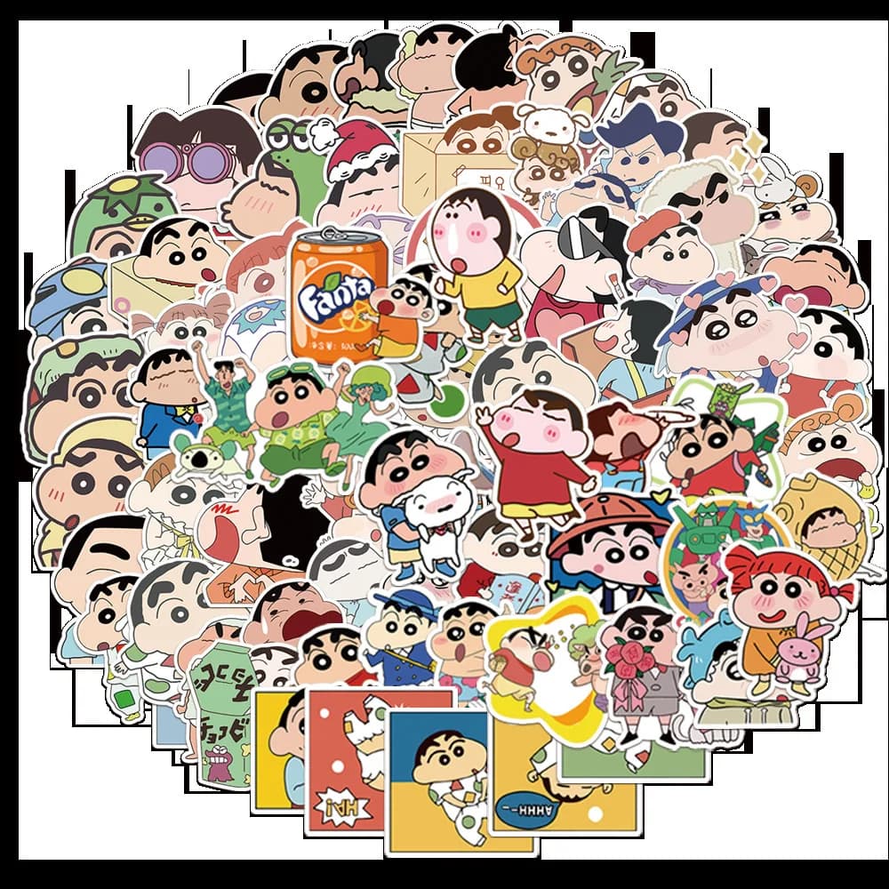 100 Pezzi Adesivi Cartoon Crayon Shin Chan, Impermeabili per Quaderni, Tazze, Valigie, Cancelleria