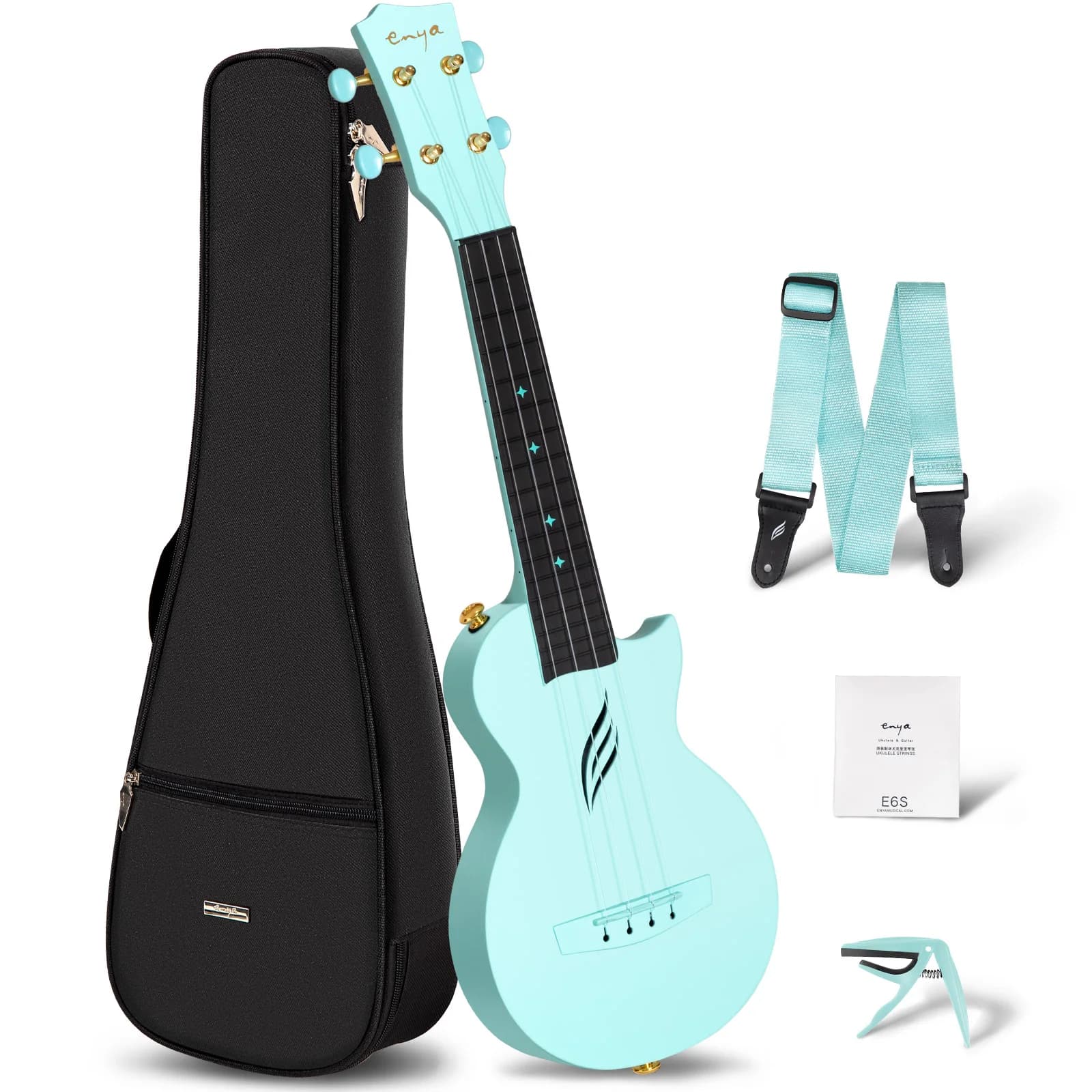 Enya Soprano Ukulele Mini 21 "Nova U Uku da viaggio in fibra di carbonio con Kit per principianti include custodia semirigida, accordatore e stringhe