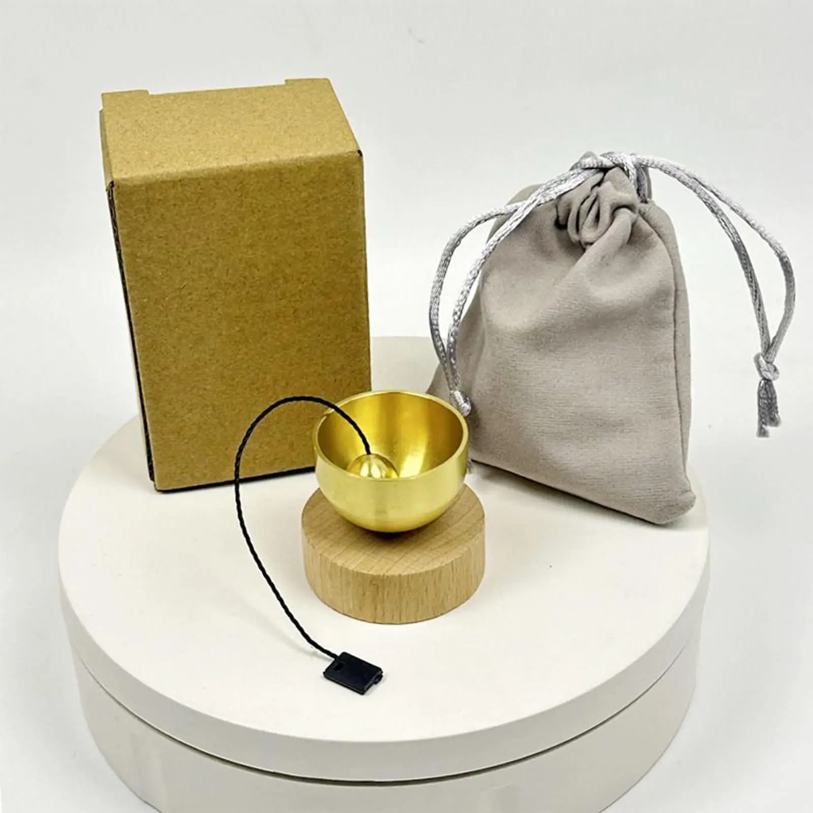Mini Wooden Singing Bowl Pure Brass Wind Chime Set Wooden Base Chimes Meditation Sound Bowl Set for Relaxation Yoga Chanting