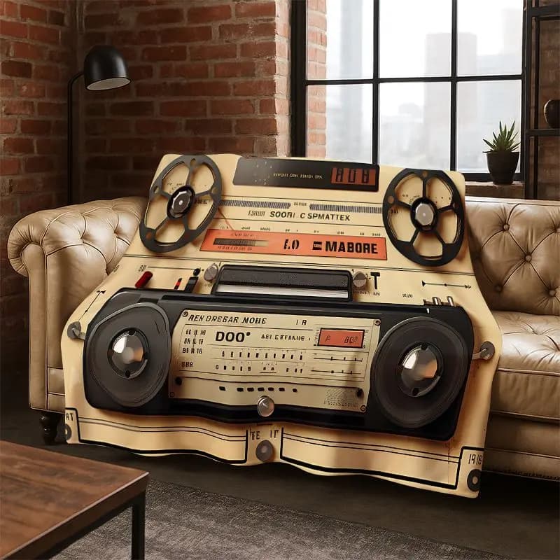 Music Cassette Tape Retro Recorder CD Flannel Blanket Soft Warm Blanket Throw Blanket for Bedroom Living Room Bed Travel Picnic