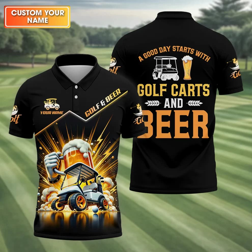 Polo da golf con grafica Fashion Beers per uomo, personalizzabile con nome, bottoni sul colletto, stampa 3D, polo oversize di tendenza, t-shirt sportive larghe.