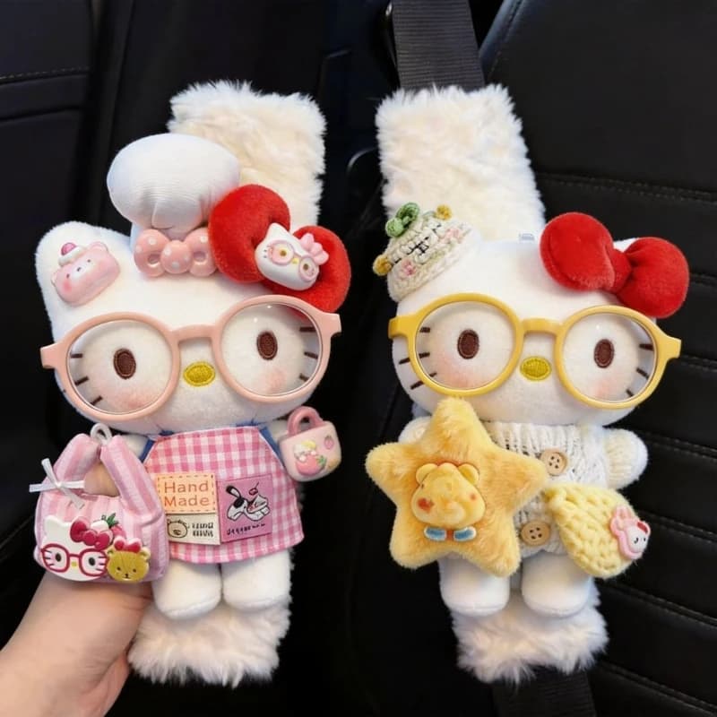 Cuscinetti per Cintura di Sicurezza Auto Hello Kitty, Design Cartoonesco e Carino Decorazione per interni auto, previene l'attrito dei vestiti, regalo ideale.