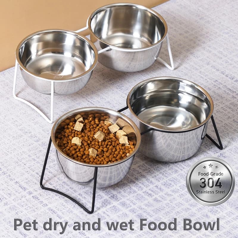 Ciotole per animali domestici rialzate da 1 pezzo Set di ciotole per acqua per cibo a prova di caduta per gatti rialzate in acciaio inossidabile con ciotola per alimentazione per cani da gatto da interno